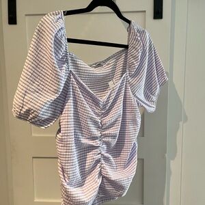 Reitmans Purple Gingham Ruched Blouse